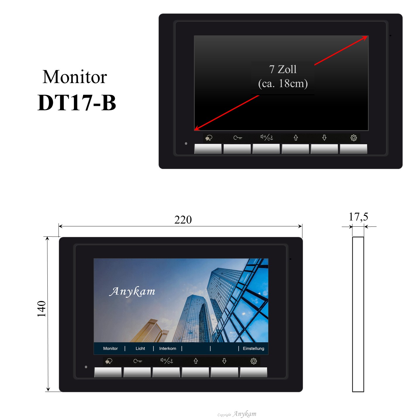 Monitor DT17-B, Innenstation der Videosprechanlage mit 2Draht Technik