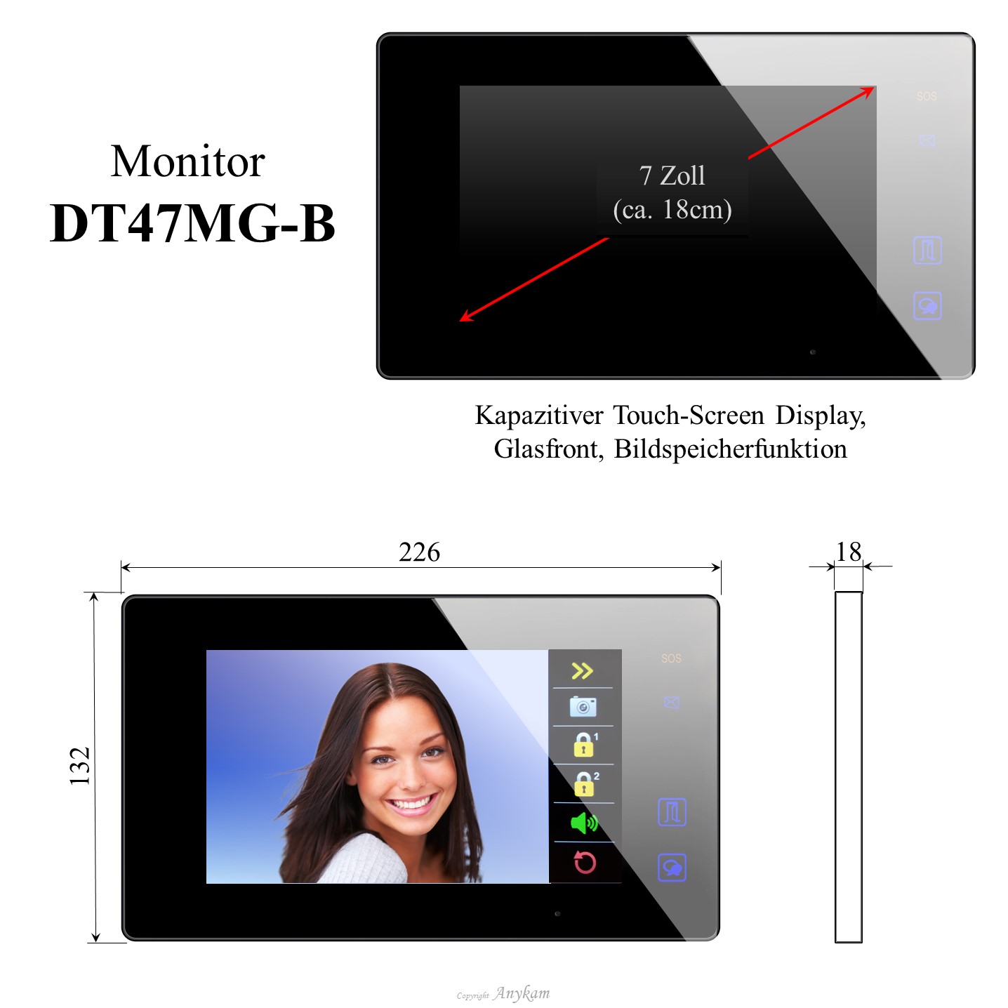 Monitor DT47MG-B, Innenstation der Videosprechanlage mit 2Draht Technik