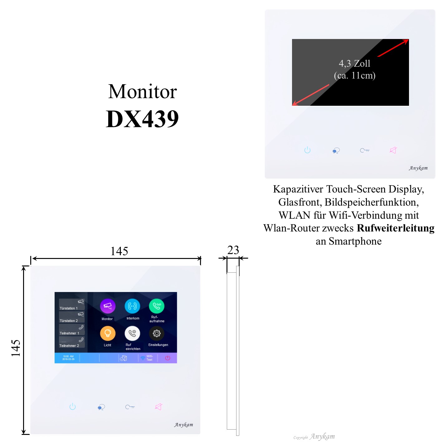 Monitor DX439, Innenstation der Videosprechanlage mit 2Draht Technik