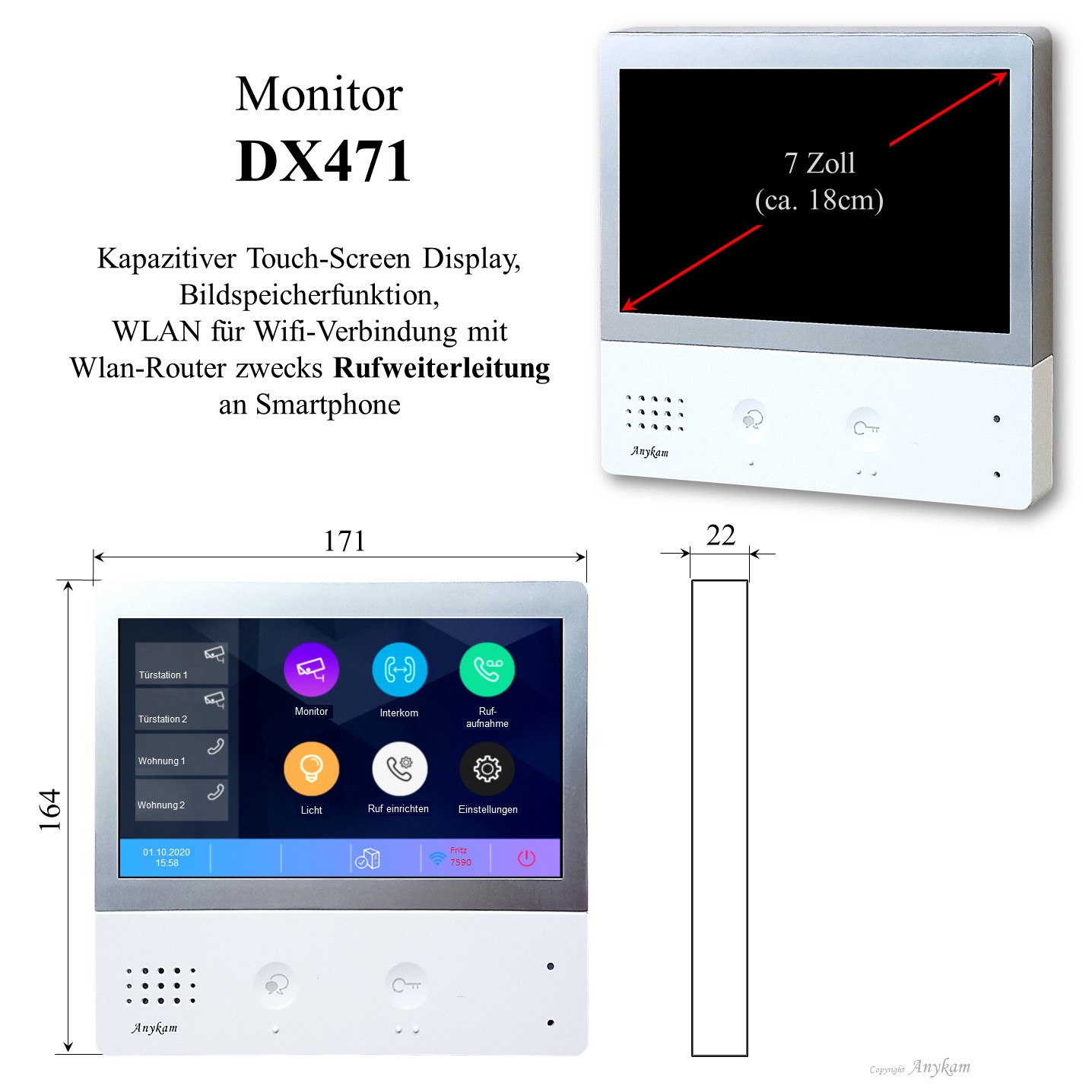 Monitor DX471, Innenstation der Videosprechanlage mit 2Draht Technik